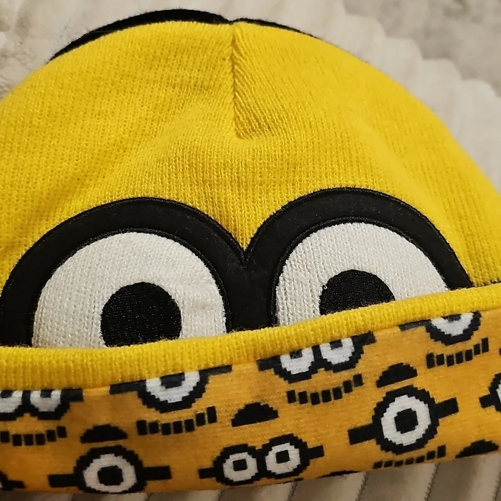 Universal Kids Cartoon Beanie Set - Yellow, Cream, Brown. Lot of Three Kids Hats